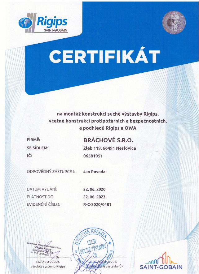 certifikát Rigips